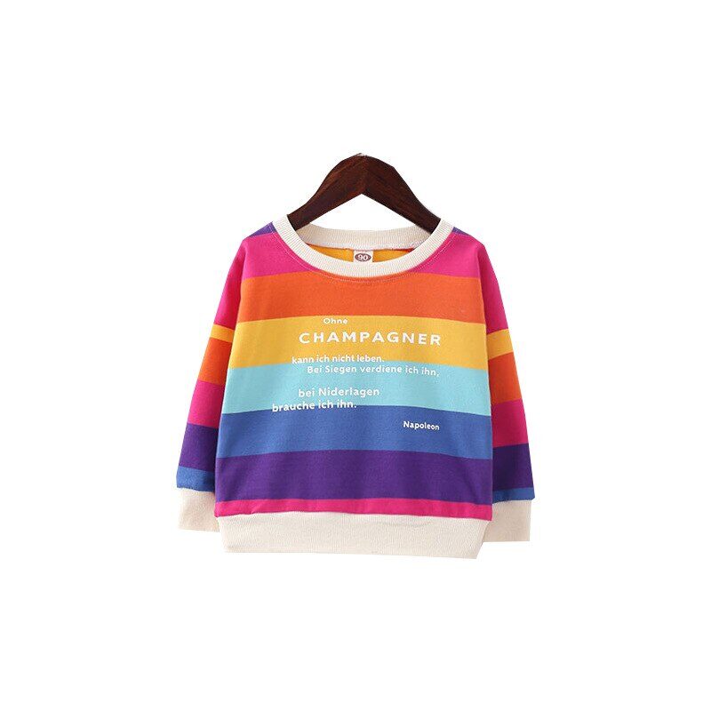 Blusa algodão criança infantil manga longa arco-íris primavera inverno