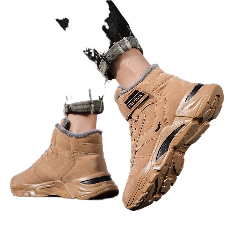 Botas de tornozelo de couro masculino, algodão de velcro de alta qualidade - Imagem 3