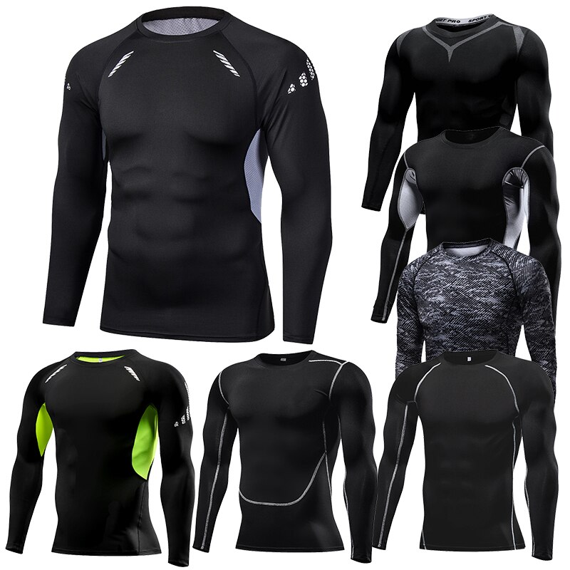 Camisa compressão fitness longa esporte tshirt treinamento jogging