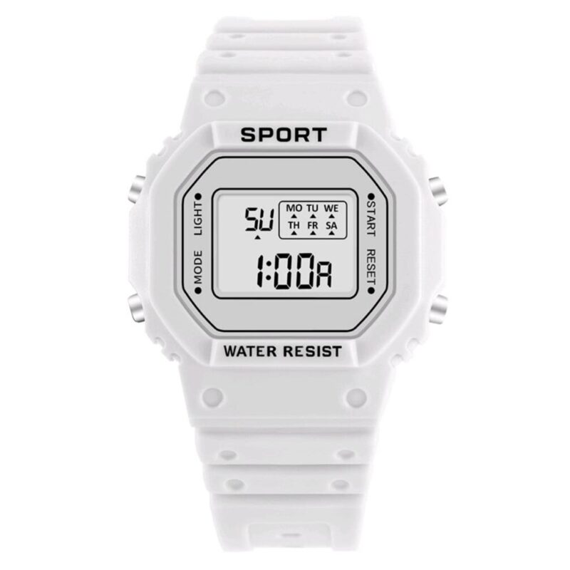 Relógio Sport Digital Unissex Branco Resistente à Água