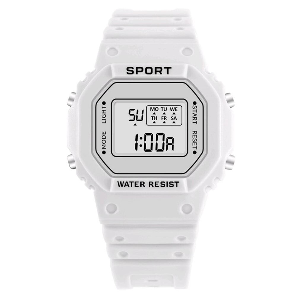 Relógio Sport Digital Unissex Branco Resistente à Água